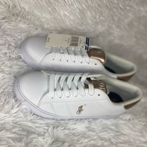 Kids Ralph Lauren White/Rose Gold Lace Up Sneakers